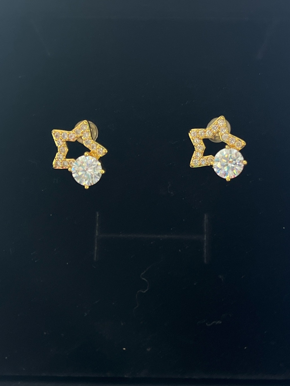 Gold Star Stud Earrings with Clear Crystal Accent - Women's Jewelry